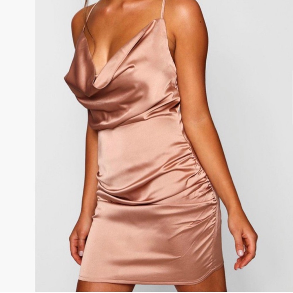 Satin Cowl Neck Dress